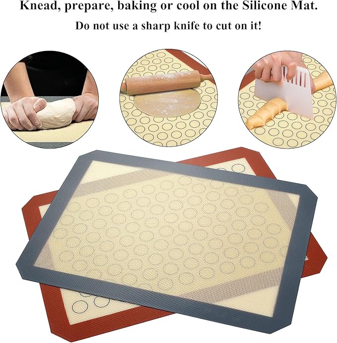 Baking Sheet with Silicone Mat Set of 4, Stainless Steel Cookie Sheet Baking Pan Tray with Silicone Mat, Non Toxic & Heavy Duty & Easy Clean - Size of 16 inch