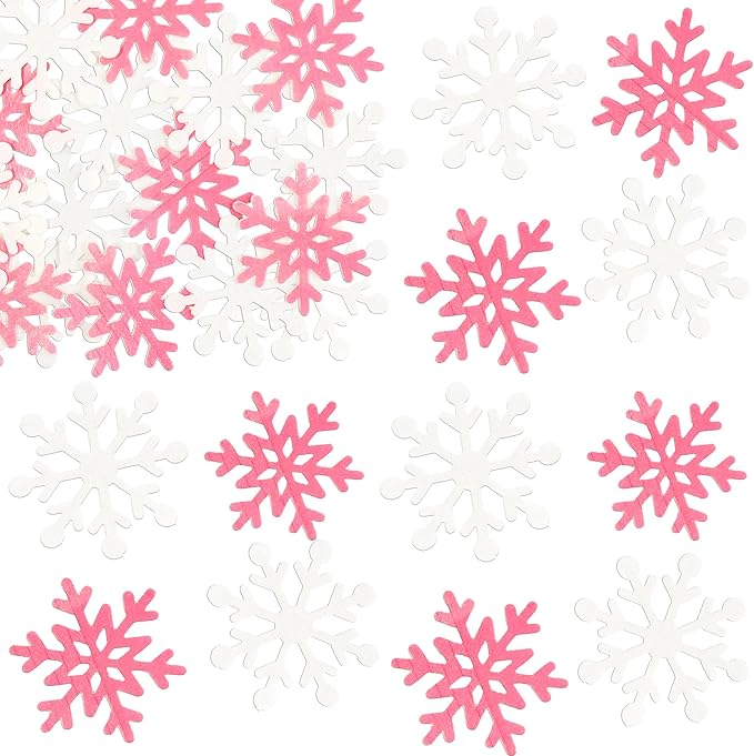 Gyufise 60Pcs Edible Snowflake Cupcake Toppers Winter Cupcake Picks Water Paper Winter Frozen Cake Decorations for Snowflake Theme Baby Shower Kids Birthday Party Supplies Pink White