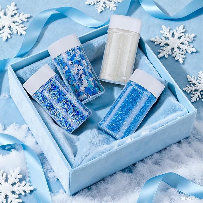 Winter Sprinkles 4 Jars Christmas Sanding Sugar Snowflake Confetti Snowman Jimmies Baking Decorations for Holiday Cookies Cupcakes 12oz