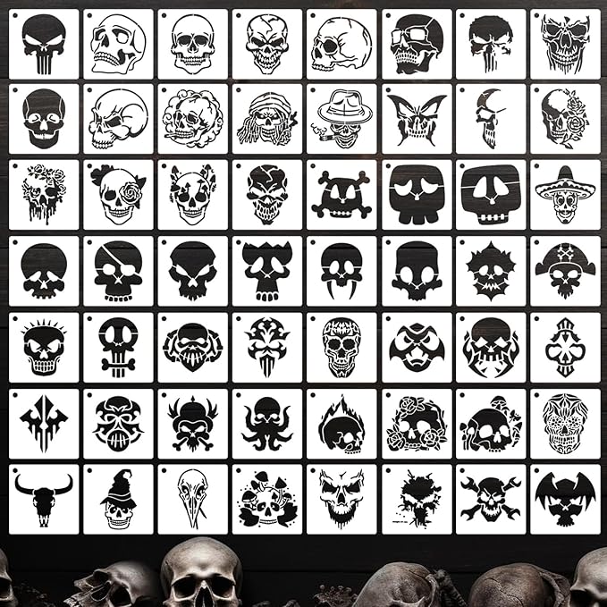 Skulll Stencils for Painting 3inch Reusable Skulls Stencil Template Paint Stencils for Painting on Wood Wall Card Fabrics