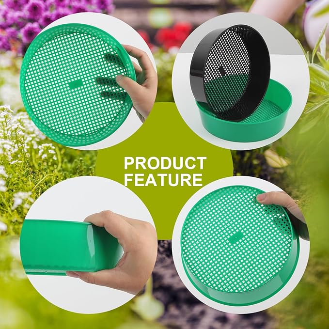 Gardening Sand Soil Compost Sifter, 4 Pack Rock Garden Sieve, Round Plastic Sifting Pan Set for Home Plant Work With Small Gravel and Sand
