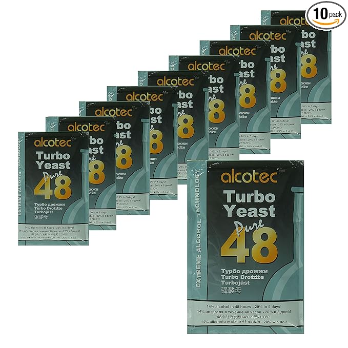 Alcotec 48 Hour Turbo Yeast | Brewers Yeast Powder| Wine Yeast for Wine Making | Dry Yeast | nutritional yeast | (Pack of 10)