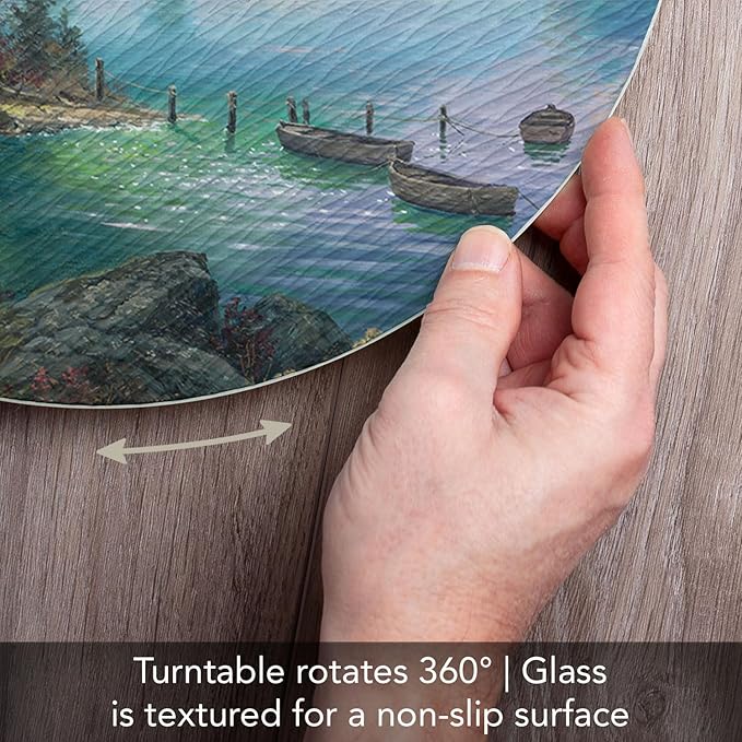 CounterArt Cabin in The Mountains 4mm Tempered Glass Lazy Susan Turntable 13" Diameter Condiment Caddy Cake Plate Pizza Server
