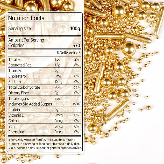 Gold Pearl Rods Sprinkles for Christmas Decorating, Edible Sugar Pearls Rods Candy, 150g/5.29oz, Mix Size Cake Topper Donuts Cupcake Cookie Dessert Decorations, Holiday, Wedding Party, Easter Supplies
