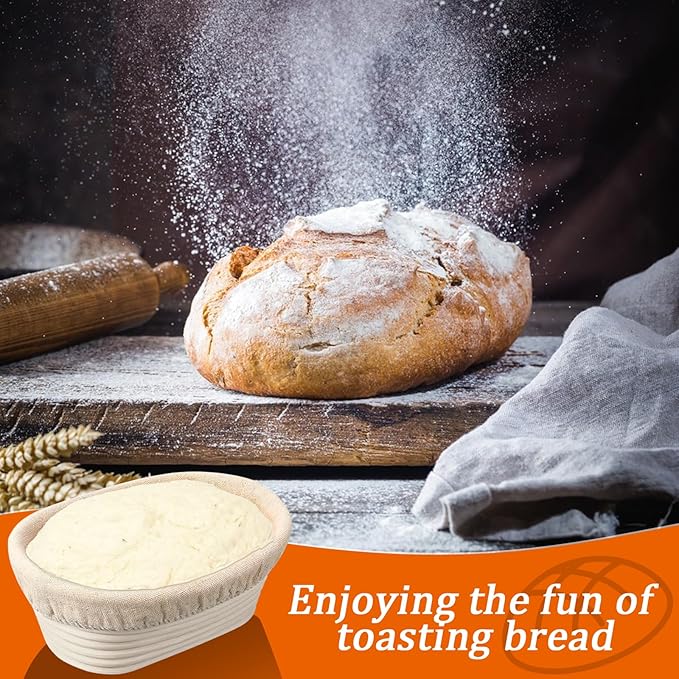 10 inch Oval Banneton Bread Proofing Basket Sourdough Bread Baking Supplies Set of 4 Sourdough Starter Kit Baking Gifts