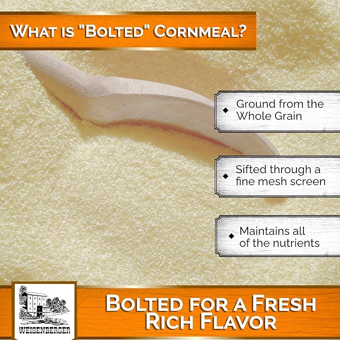 Weisenberger Stone Ground Corn Meal - Fine Ground Cornmeal for Bread, Fish Batter, and More - Bolted White Cornmeal - Made from Local, Non GMO Corn- 2 lb