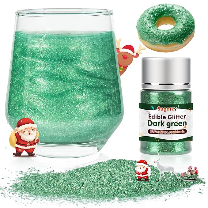 Christmas Edible Green Glitter for Drinks, Food Grade 10g Green Sprinkles Cake Decorating Supplies, Edible Luster Dust for Cocktail Beverages, Food Coloring Shimmer Powder for Baking,Cake Cupcakes Cookies Drinks Candy Strawberries Decorations