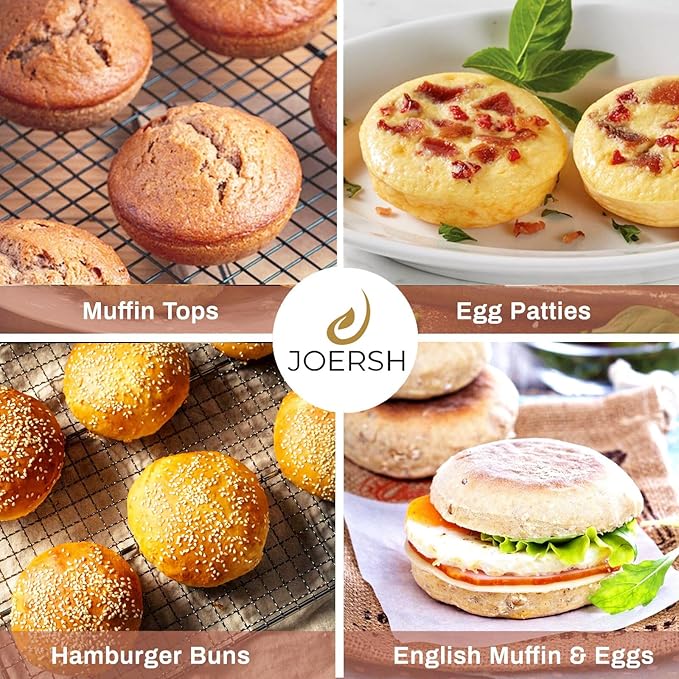 JOERSH Silicone Egg Mold Non-Stick 4 Inch Jumbo Size Muffin Top Pan, Large Round Silicone Molds for Baking Hamburger Bun, Egg Bites, Breakfast Sandwiches, Pancakes