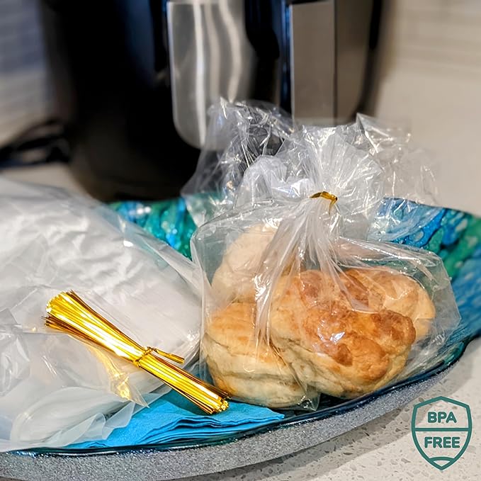 Reusable Plastic Bread Bags for Homemade 10x22"- Clear Bag with Ties For An Airtight Moisture-free Preservation and Storage- Loaf Home Bakers Bakery Owners (100)