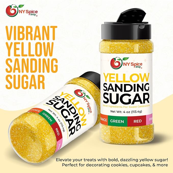 NY Spice Shop Yellow Sanding Sugar - 4 Ounce Sweet Colorful Edible Sprinkles For Candy Dish - Sugar Sprinkles For Cake Decorating Basket & Dishes