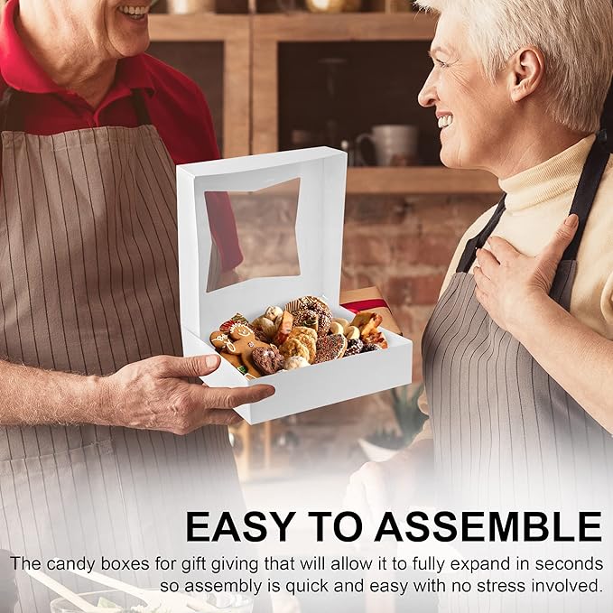MT Products White Bakery Pie Boxes 9" x 9" x 2.5" - Auto Pop-Up Windowed Bakery Boxes (Pack of 15) - Made in the USA