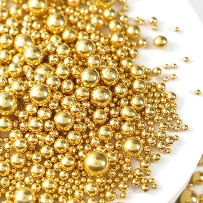 Gold Pearl Sprinkles for Cake Decorating, 150g/5.29oz, Mix Size, Edible Sugar Candy Pearls, Cake Decorations, Cupcake, Cookies, Foodgrade Topper, Holiday, Wedding Party, Easter, Christmas Supplies