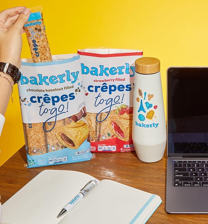 bakerly Chocolate Hazelnut Filled Crepes to go! Non GMO, Free from Artificial Flavors & Colors, Pack of 4, 6-Count (24 Total Crepes)