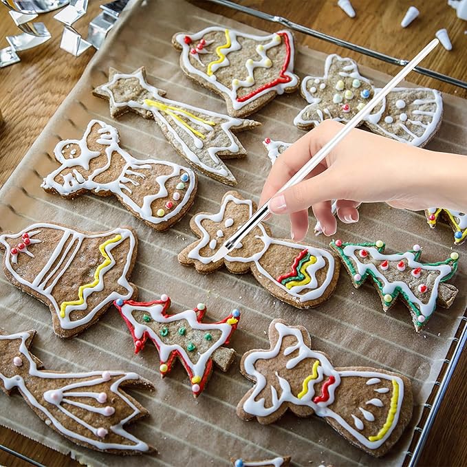 Aster 15Pcs Cake Decorating Brushes, Cake Painting Brushes Kit Food Safe Paint Brushes Multiple Function Cookie Brushes Fondant Sugar DIY Tool Set Candy Icing Pastry Brush for Baking(White)