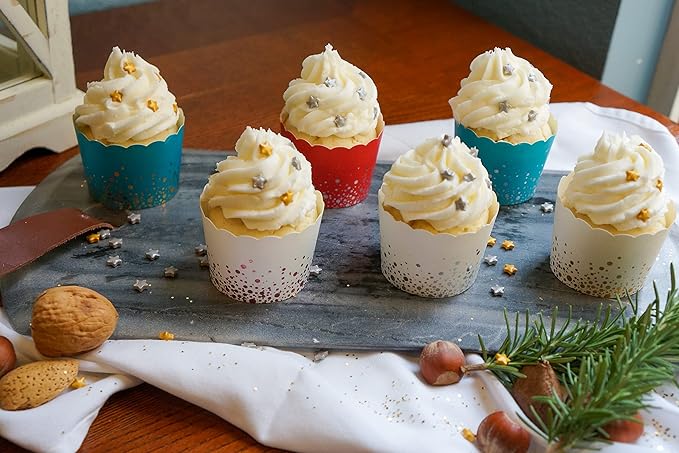 50-Pack Paper Baking Cups, Greaseproof Disposable Cupcake Muffin Liners (Large, Silver Confetti)