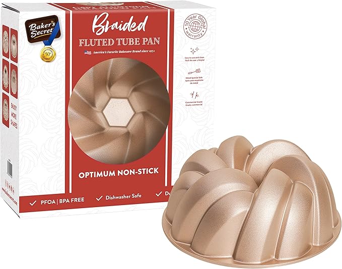 Baker's Secret Fluted Cake Pan, Heavy Duty Die Cast Aluminum Fluted Cake Baking Pan, 2 Layers Non-stick Coating For Easy Release (Cordon)