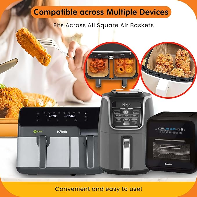 9-Inch Rectangle 125pcs Air Fryer Paper Liners for Easy Cleanup - Non-Stick, Heat-Resistant, and Perfect Fit for Hassle-Free Cooking | Bleach-Free Parchment| (9 In/22cm 125pcs)