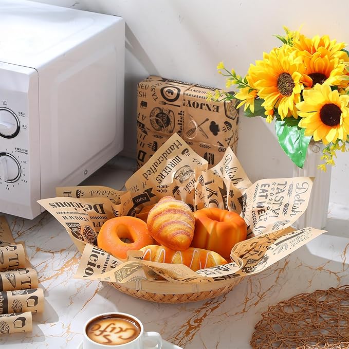 400 Pcs Deli Wax Paper Sheets 15 x 15 Inch Large Newsprint Sandwich Paper Wraps Greaseproof Food Basket Liners Newspaper Wrapping Square for Halloween Christmas Burger Bread BBQ Picnic (Brown Black)