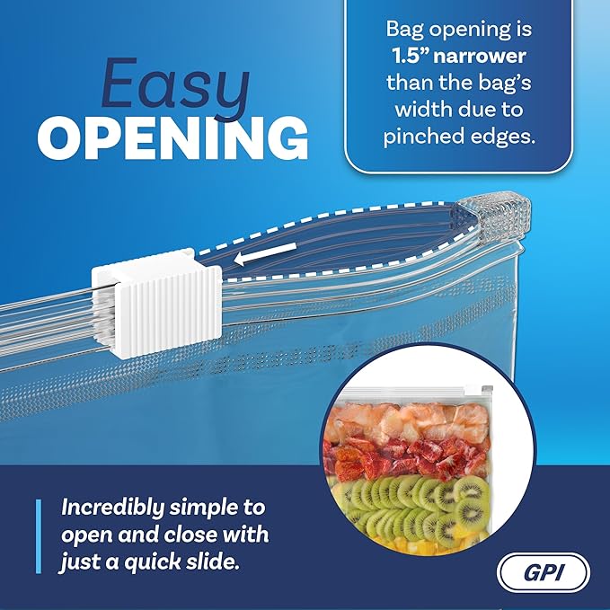 100 Count - Slider Zip Food Storage Bags, 8" x 10" (1/2 Gallon) 3 Mil Heavy Duty, Strong & Durable For Freezer Storage, For Sandwiches, Snacks & More. GPI