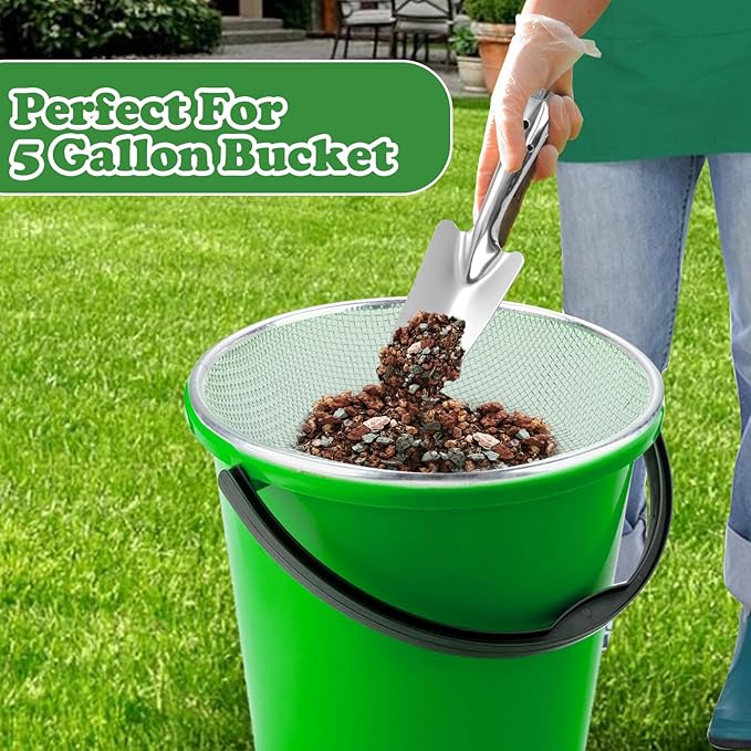 2Pcs Soil, Sand, and Compost Sifter for Gardening – Sieve for Rocks, Dirt, and Organic Material – Fits 5-Gallon Buckets(1/4In&3/8In Mesh)