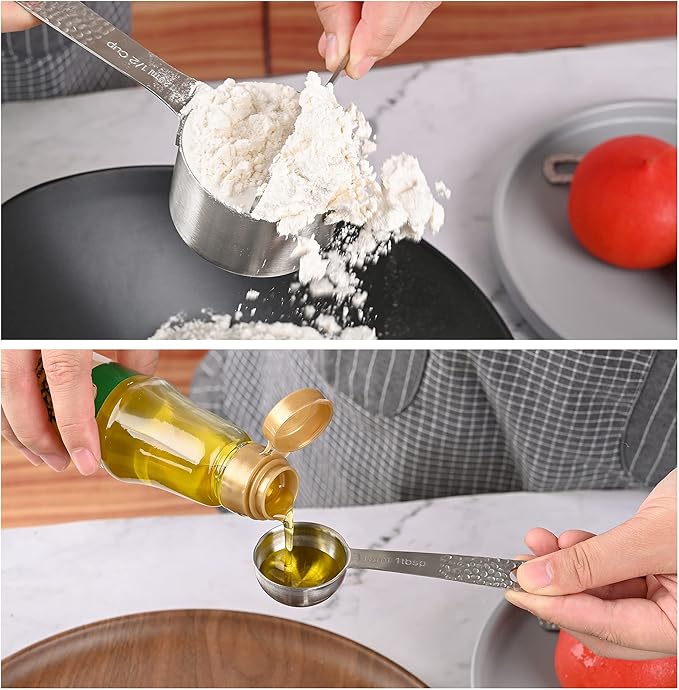 Smithcraft Measuring Cups and Spoons Set of 14, 18/8 Stainless Steel Measuring Cups Spoons Set, 6 Measure Cups and 7 Measure Spoons with Leveler