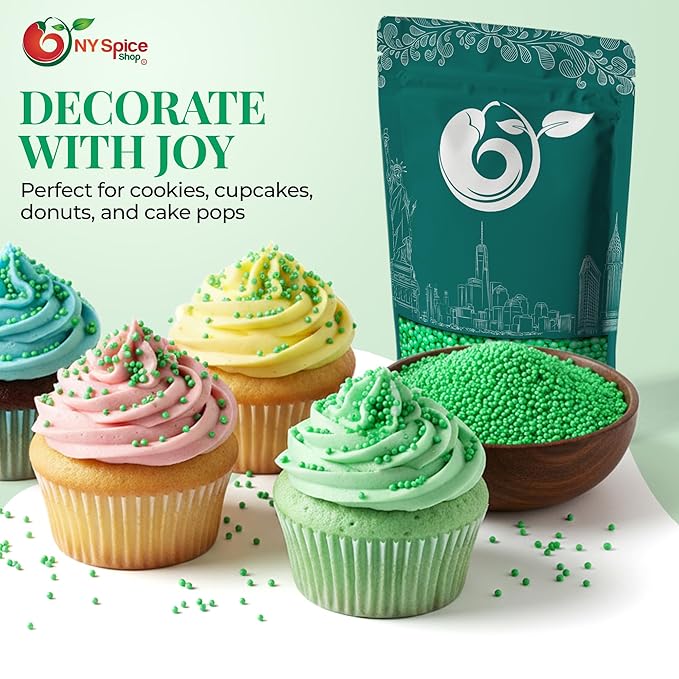 NY Spice Shop Christmas Green Sprinkles - 1 Pound Nonpareils & Snowflake Green Sprinkle - Baking Christmas Themed Holiday Winter Sprinkle - Candy Cane Sprinkles for Holiday Baking & Cupcake Toppings