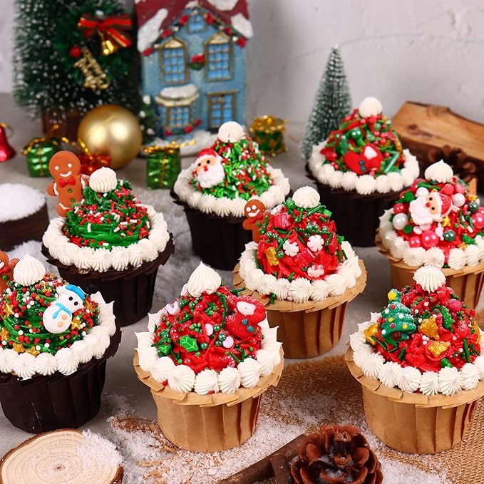 Christmas Sprinkles Mix with 4 Santa & 2 Gingerbread Man Icing Decorations - 4.2oz Red Green Jimmies, Nonpareils, Trees, Candy Canes Holidy Sprinkles for Cake Cookie Cupcake Xmas Decorations