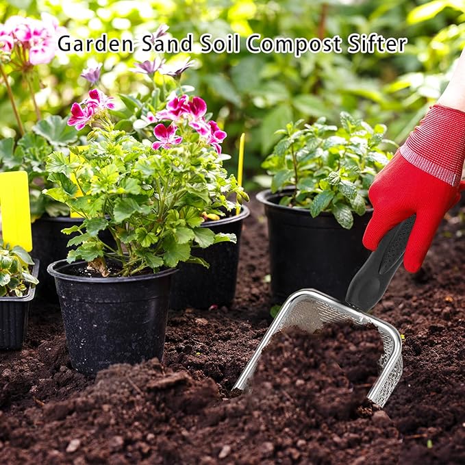 3 PCS Soil Sifter for Gardening, Garden Sand Compost Sieves with Handle for Sand, Rocks, Dirt, Compost Stainless Steel Sand Soil(0.2/0.15/0.11 in Mesh)