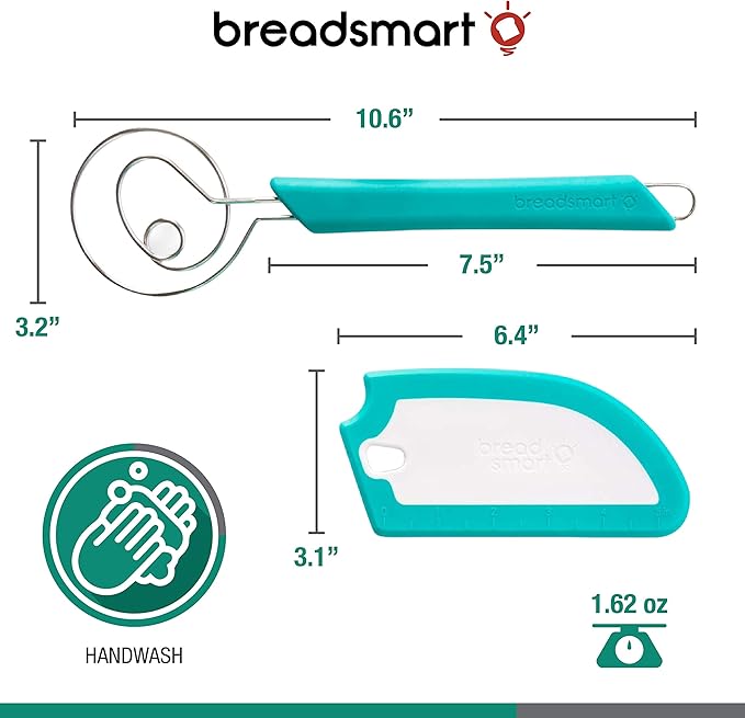 Breadsmart Artisan Bread Whisk and Bench Scraper Duo - Essential Dough Mixer Tools - Sourdough Bread Baking Supplies