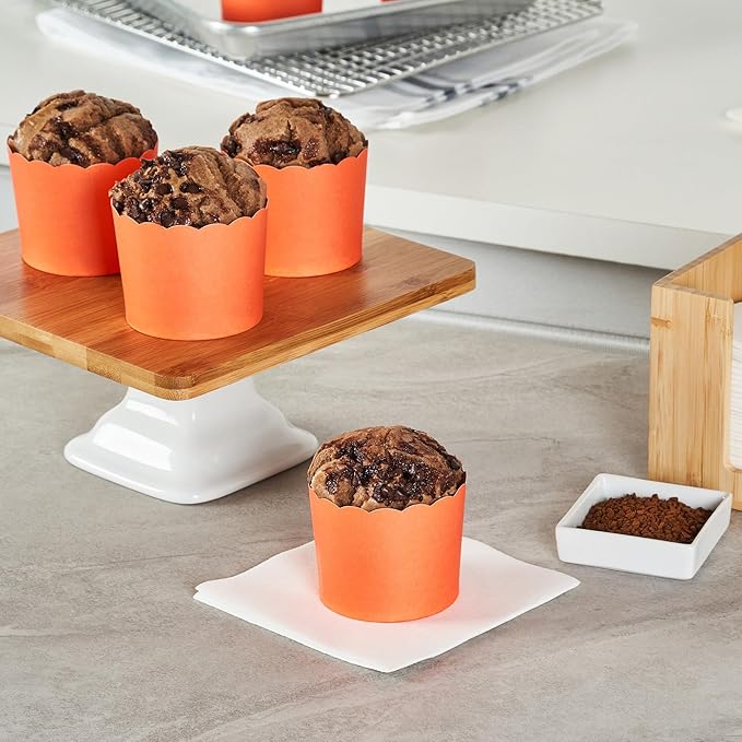Panificio 6 Ounce Cupcake Wrappers, 200 Scalloped Baking Cups - Oven-Ready, Greaseproof, Orange Paper Cupcake Liners, Disposable, For Birthdays, Baby Showers, Or Weddings - Restaurantware