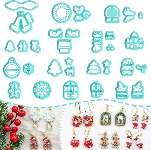 Tainsky Christmas Polymer Clay Cutters, 32 Shapes Winter Clay Earrings Cutters for Polymer Clay Jewelry