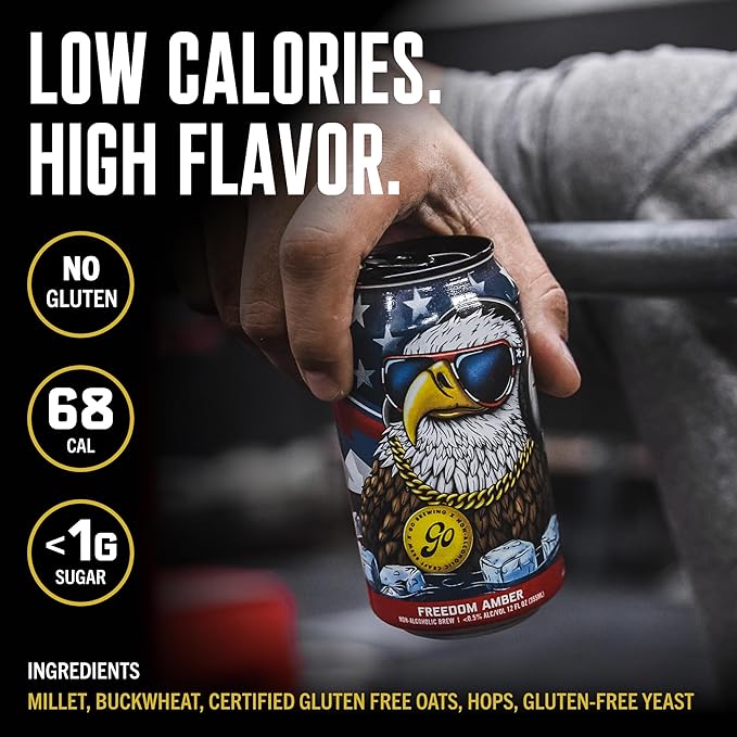 Go Brewing - Freedom Amber - Gluten-Free Non-Alcoholic Craft Beer - Small Batch, Low-Calorie Brew - Earthy, Caramel, and Corn Flavor Profile - Smooth Finish - Ideal for Any Occasion (12 Oz, 12 Cans)
