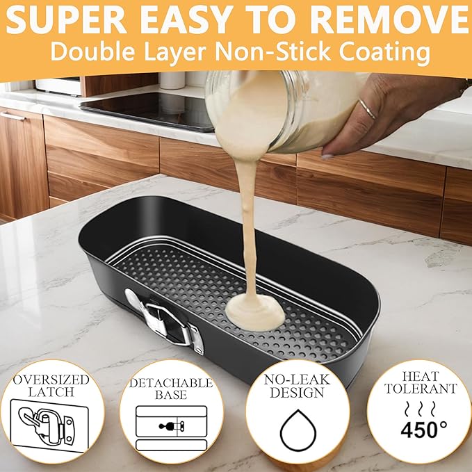 Rectangular Springform Cake Baking Pans: Non-Stick Springform Pans with Removable Bottom, Quick Release Latch Bakeware Springform Cake Pan, Bread Loaf Pan 12.2" x 4.33" x 2.7"