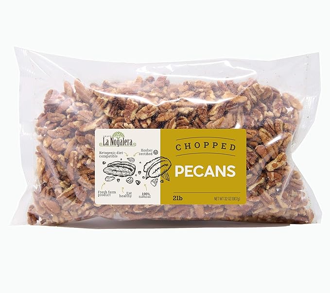 La Nogalera - 2 lbs Chopped shelled pecans. Raw pecan nuts, NO SHELL, Non-GMO, No Preservatives, Unpasteurized, Kosher and Halal Certified and Ketogenic friendly