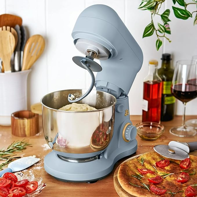Beautiful 3.5 Qt Tilt-Head Stand Mixer | 12-Speed 300 W Motor | Stainless Bowl + Beater, Dough Hook & Whisk by Drew Barrymore (Cornflower Blue)