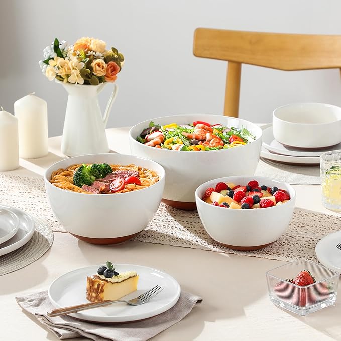 MALACASA Ceramic Mixing Bowls, Large Serving Bowls for Mixing, Cooking, Prepping, Baking, Salad, Soup, Pasta, Nesting Bowls Set of 3, 46/80/140 Oz, Oven, Microwave and Dishwasher Safe, Series TARA