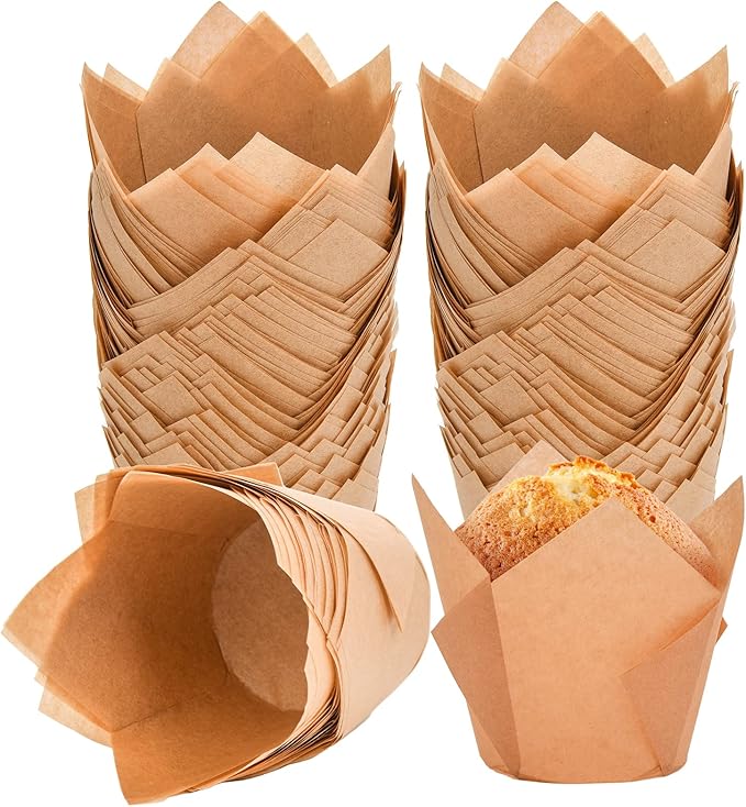 200Pcs Tulip Cupcake Liners Muffin Baking Liners Holders Premium Baking Cups Cupcake Wrappers Christmas Cupcake Lliners for Weddings, Birthdays, Anniversaries, and Special Occasions（Natural）