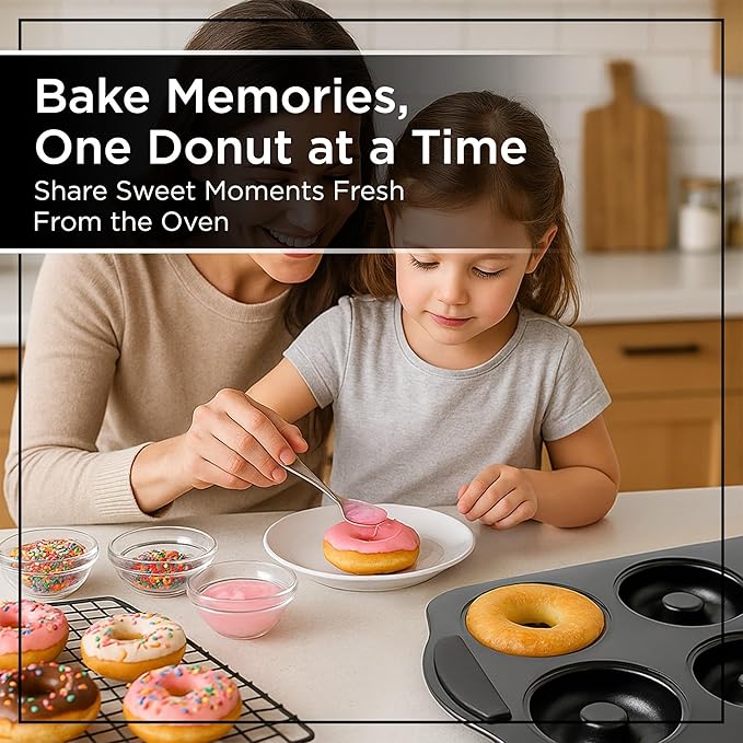 Wrenbury Donut Pan for Baking 6 Cup Jumbo - Non Toxic Large Doughnut Mold Baking Tray - Carbon Steel Bagel Molds - 3.5” Cup - Easy Clean