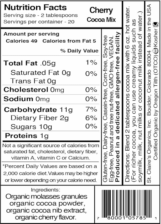 St. Claire's Organic Hot Cocoa, Cherry, 12 Ounce bag (20 servings) | Allergen-Free, Vegan, GMO-Free, Gluten-Free | Made in our Allergen-Free facility