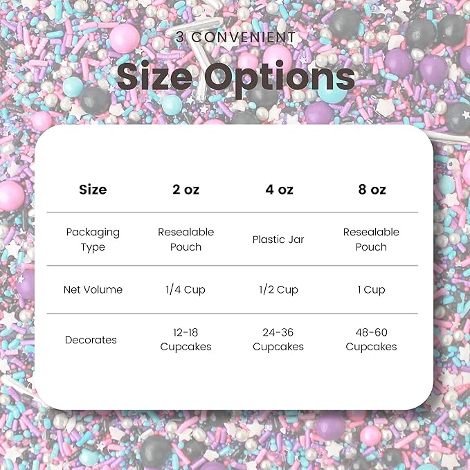 Sprinkle Pop Milky Way Sprinkle Mix| Pink Black Blue Purple Sprinkles With Silver Metallic Dragees| Space Galaxy Stars Sprinkles Made in USA for Decorating Cakes Cookie Cupcakes Ice Cream, 2oz