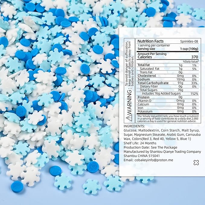 Winter Sprinkles for Cake Decorating, White & Blue Snowflake Sprinkles Perfect for Cupcake Toppers Wedding Party Valentines Halloween Christmas Supplies 3.52 Ounce