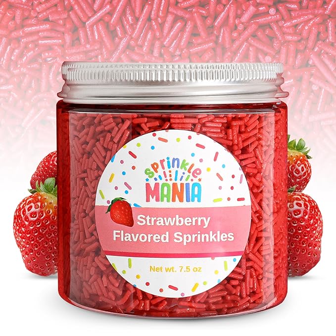 Flavored Strawberry Sprinkles for Ice Cream Drinks & Cake - Our Edible Strawberry Sprinkles Taste Just Like Strawberries - Our Flavored Jimmies Use Cane Sugar & Are Free from Red 3 & Red 40 (7.5oz)