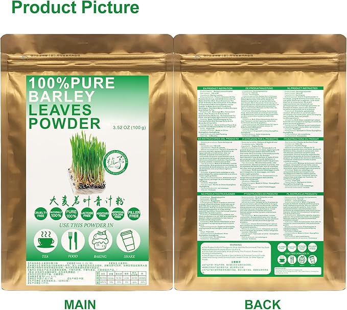 100% Pure Barley Leaves Powder 100g/3.52oz Natural Barley Leaves Flour | Barley Grass Powder for Smoothies, Shakes, Baking & Drinks,| Free from Preservatives