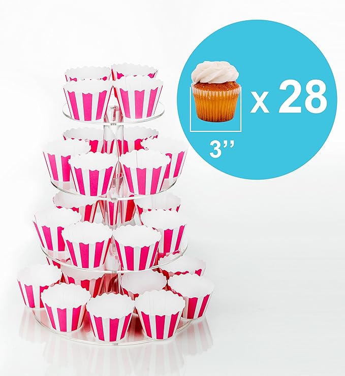 Jusalpha 4 Tier Round Acrylic Cupcake Stand-cake stand-dessert stand, cupcake Tower (4 Tier With Base)