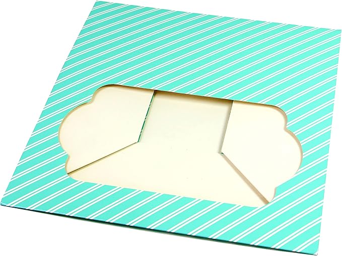 Global Sugar Art Auto-Popup Quarter Sheet Cake & 12 Cupcake Box with Window and Cupcake Inserts, Designer Blue Stripe 14 x 10 x 4 Inches, 5 Count