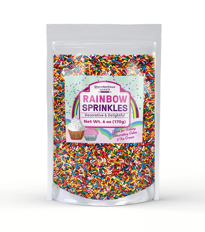 Unpretentious Baker Rainbow Baking Sprinkles Colorful Jimmies, Gluten-Free, Resealable Bag (6 Ounce)