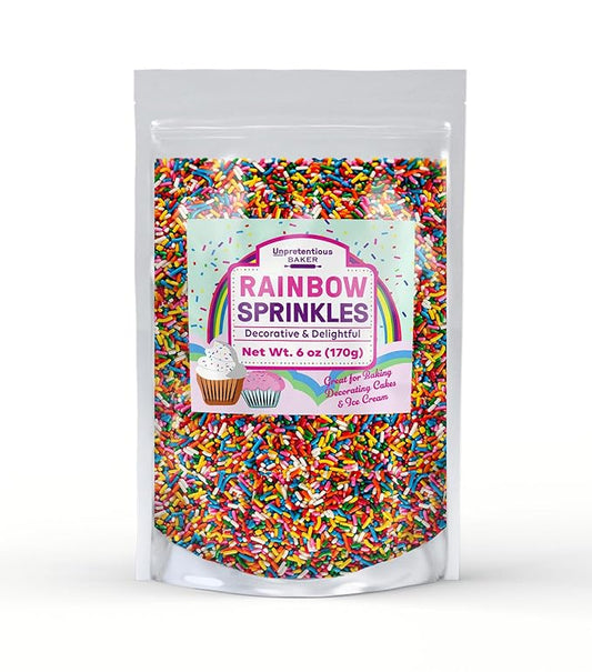 Unpretentious Baker Rainbow Baking Sprinkles Colorful Jimmies, Gluten-Free, Resealable Bag (6 Ounce)