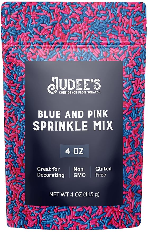 Judee's Gluten Free Gender Reveal Sprinkle Mix - Gluten Free & Nut Free Dessert Toppings - Baby Shower Cake Decoration & Cupcake Sprinkles - Ice Cream & Cookie Cake Toppings - 4 Oz
