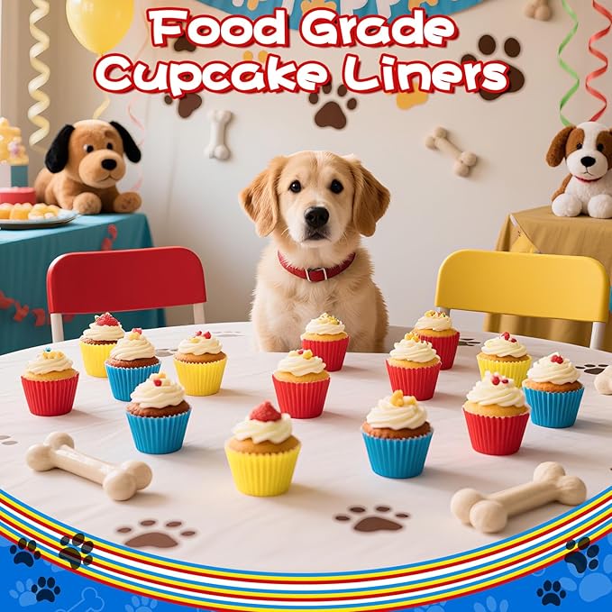 300PCS Red Yellow and Blue Cupcake Liners Mini Muffin Baking Cups Wrappers for Vintage Carnival Birthday Party Supplies Vibrant Disposable Cupcake Papers for Colorful Primary Colors Party Decorations