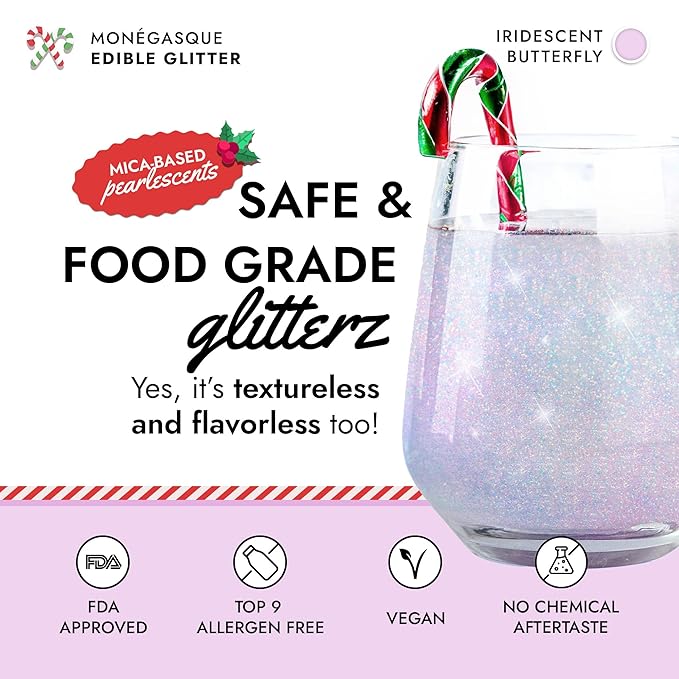 MONÉGASQUE Iridescent Edible Glitter for Drinks 10g – Edible Glitter for Cakes & Cocktails - Cocktail & Drink Shimmer Powder - Christmas Cake Decorations Spray - Cupcake & Food Decorating Sprinkles